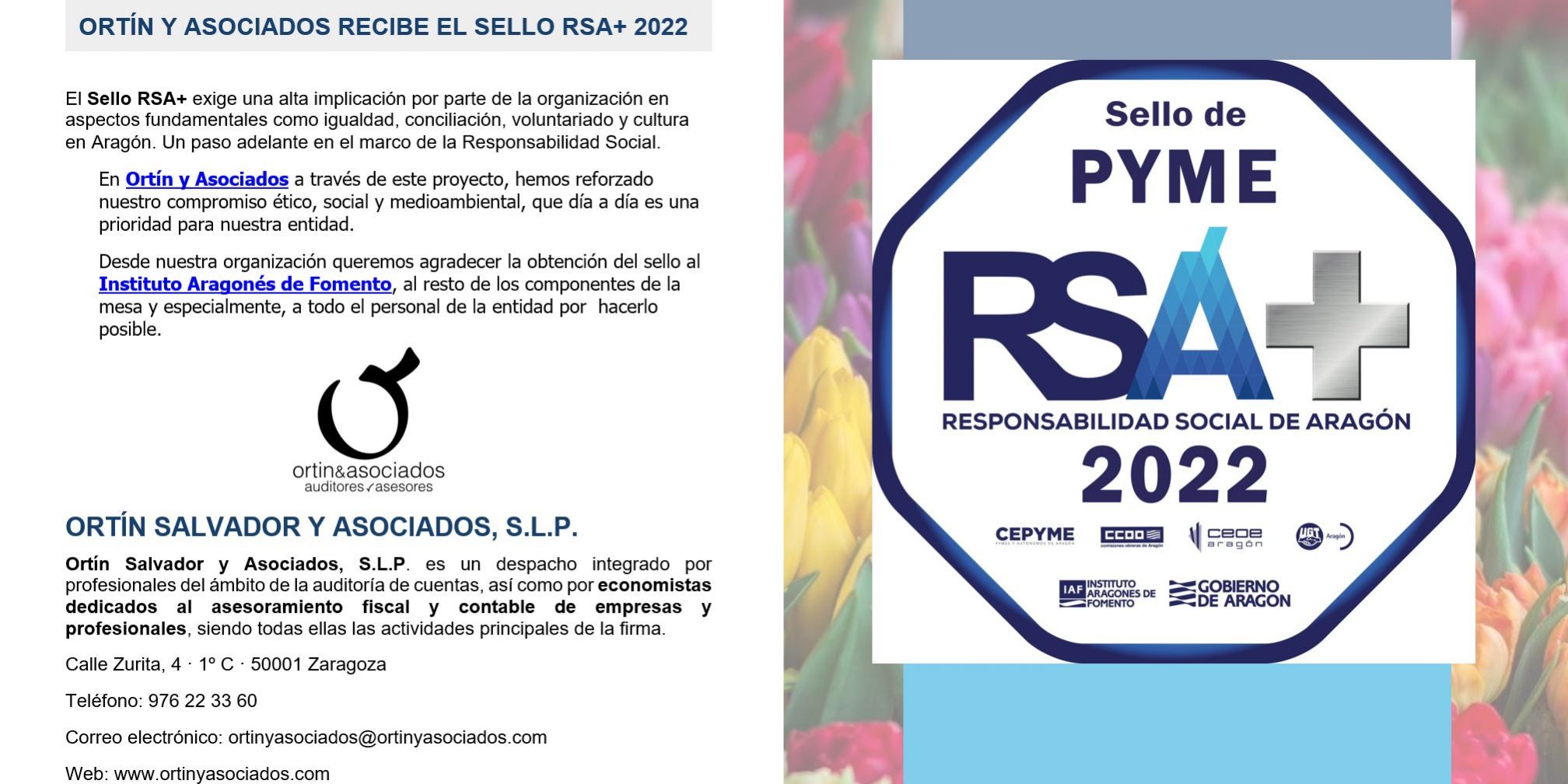Sello PYME RSA+ 2022 · Ortín y Asociados Sello PYME RSA+ 2022 · Ortín y Asociados