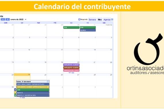 Calendario del contribuyente · Ortín y asociados